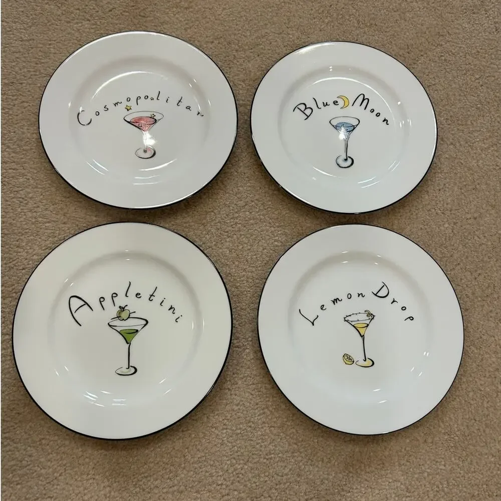 Pottery Barn appetizer/cocktail plates set of 4 whimsical